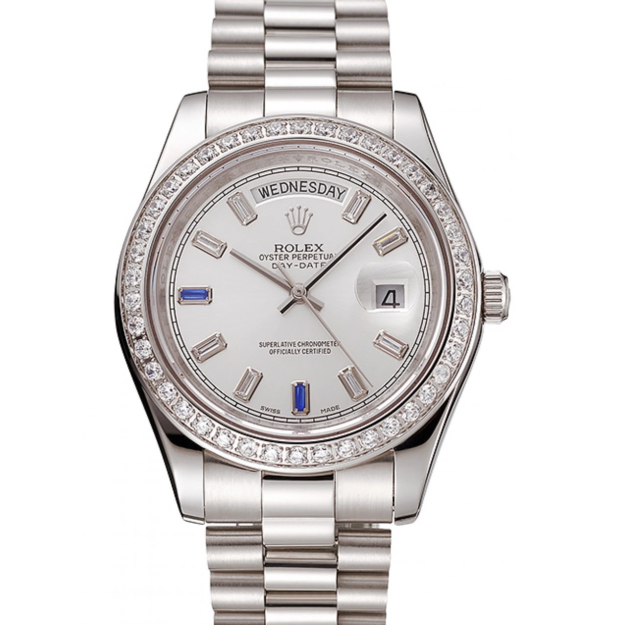 Aaa replica Diamonds Staineless Rolex Steel 1454109 Bezel Swiss Bracelet Day-Date 0801